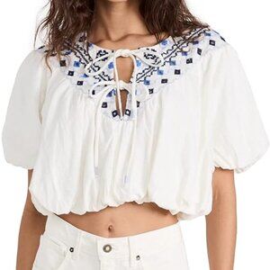 Free People Joni Embroidered Top